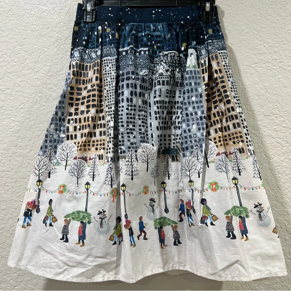 ModCloth Christmas Holiday Skirt City Lights Winter Wonderland Size XS - Picture 3 of 9
